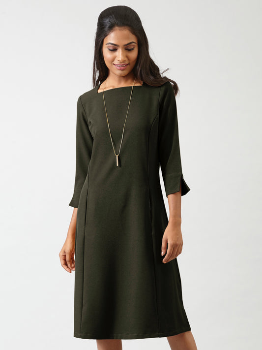 Quarter Sleeves A Line Dress - Seaweed Green| Formal Dresses