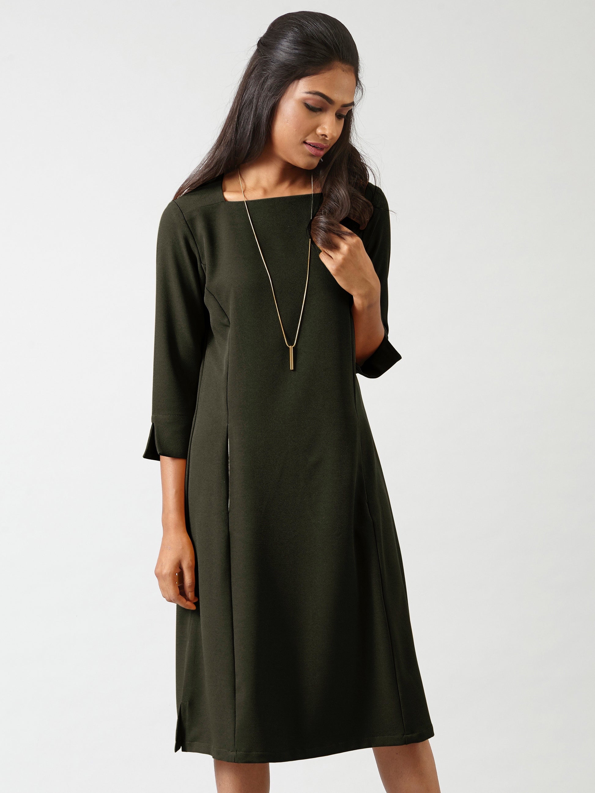 Quarter Sleeves A Line Dress - Seaweed Green| Formal Dresses
