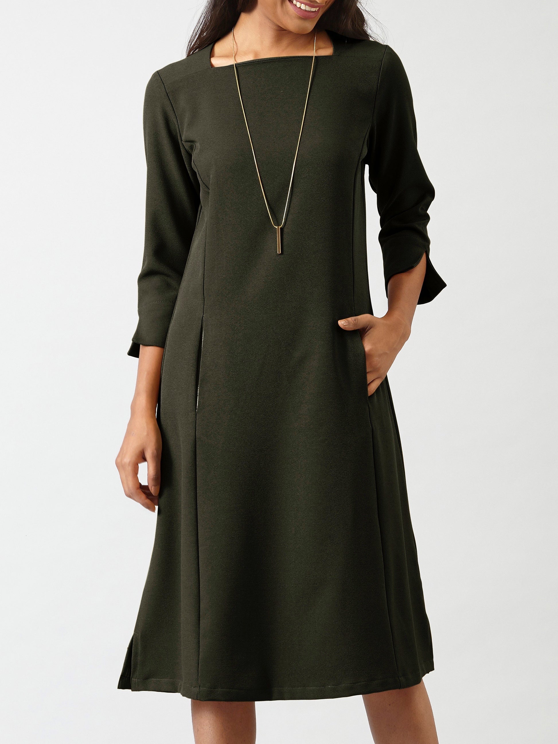 Quarter Sleeves A Line Dress - Seaweed Green| Formal Dresses