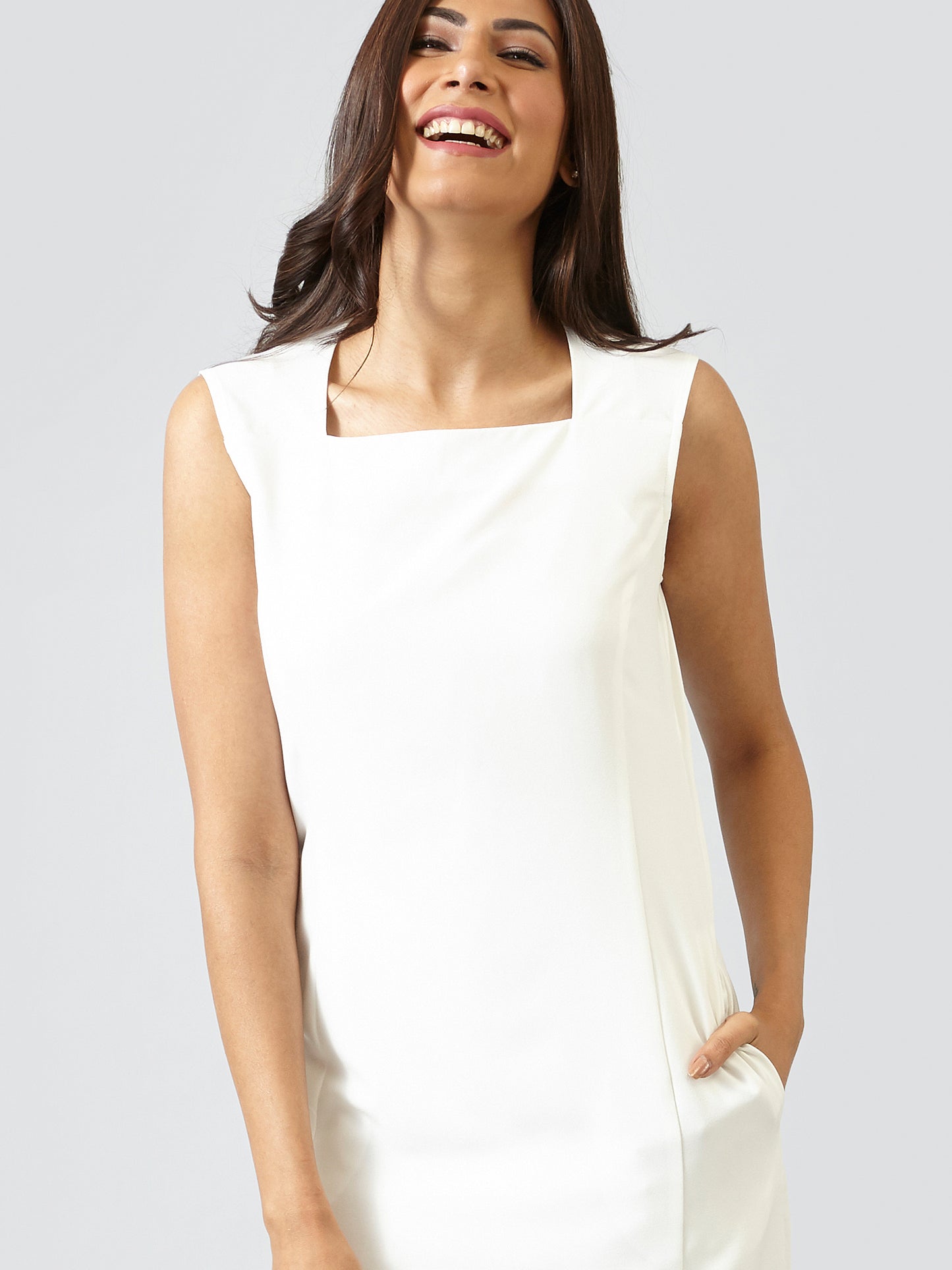 Square Neck Shift Dress - Off White| Formal Dresses