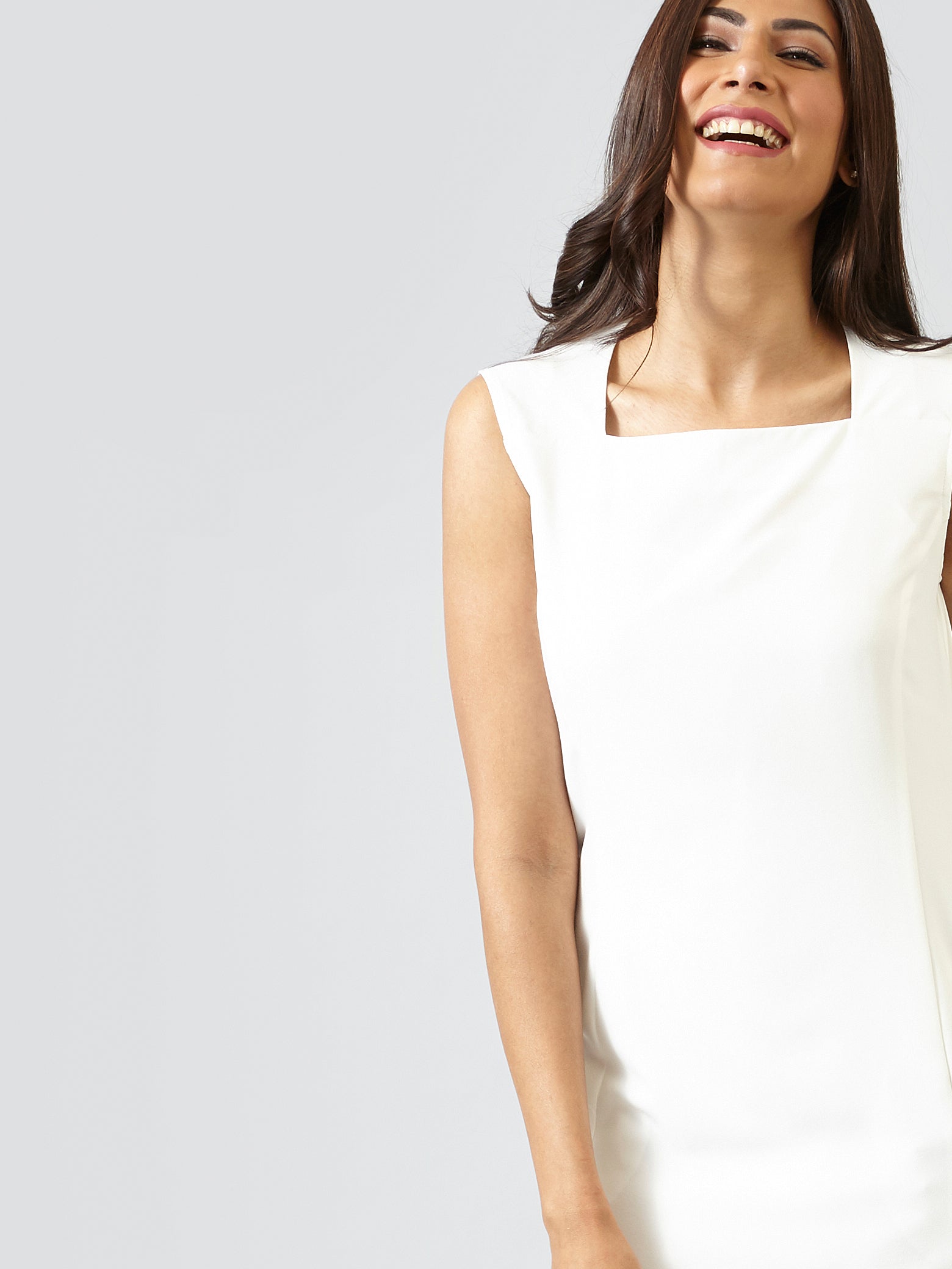 Square Neck Shift Dress - Off White| Formal Dresses