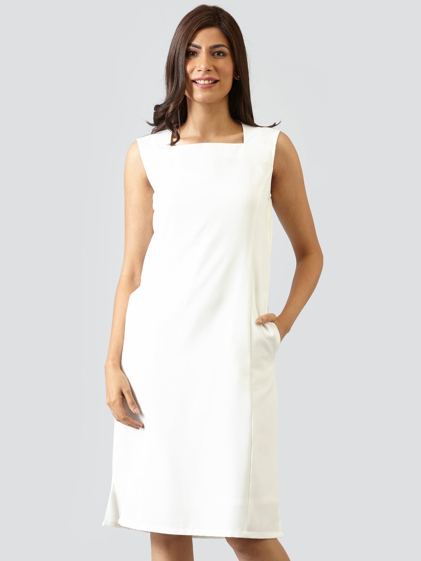 Square Neck Shift Dress - Off White| Formal Dresses