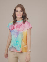 High Neck Fumes Print Top - Multicolour