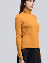 High Neck Knitted T Shirt - Mustard