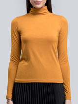 High Neck Knitted T Shirt - Mustard