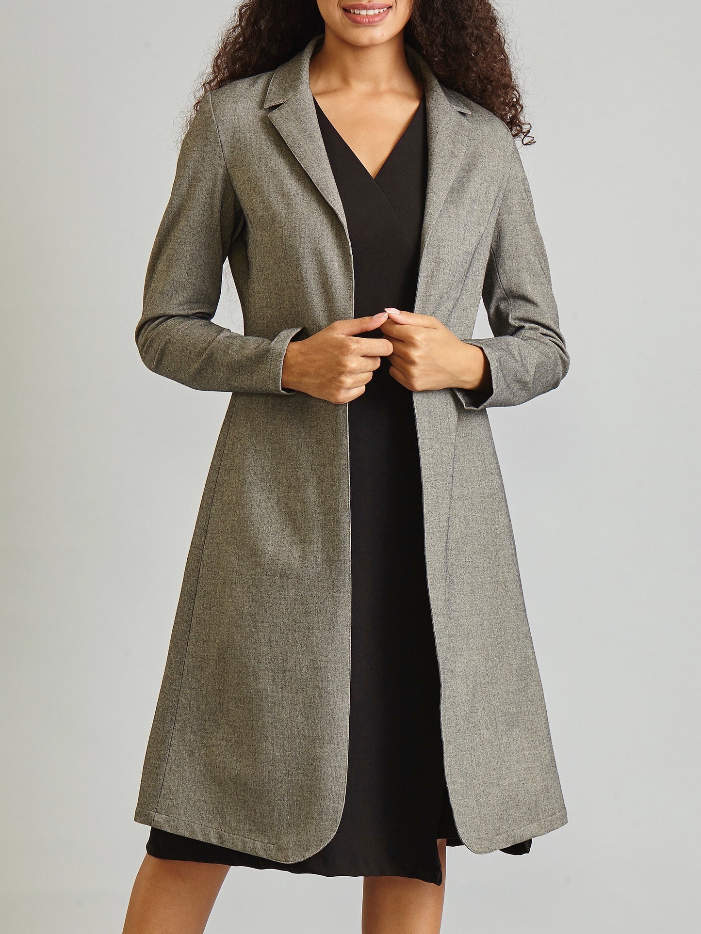 Knee Length Trench Coat - Dark Grey