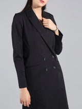 Double Breasted Long Jacket - Black