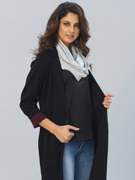 Collared Long Coat - Black