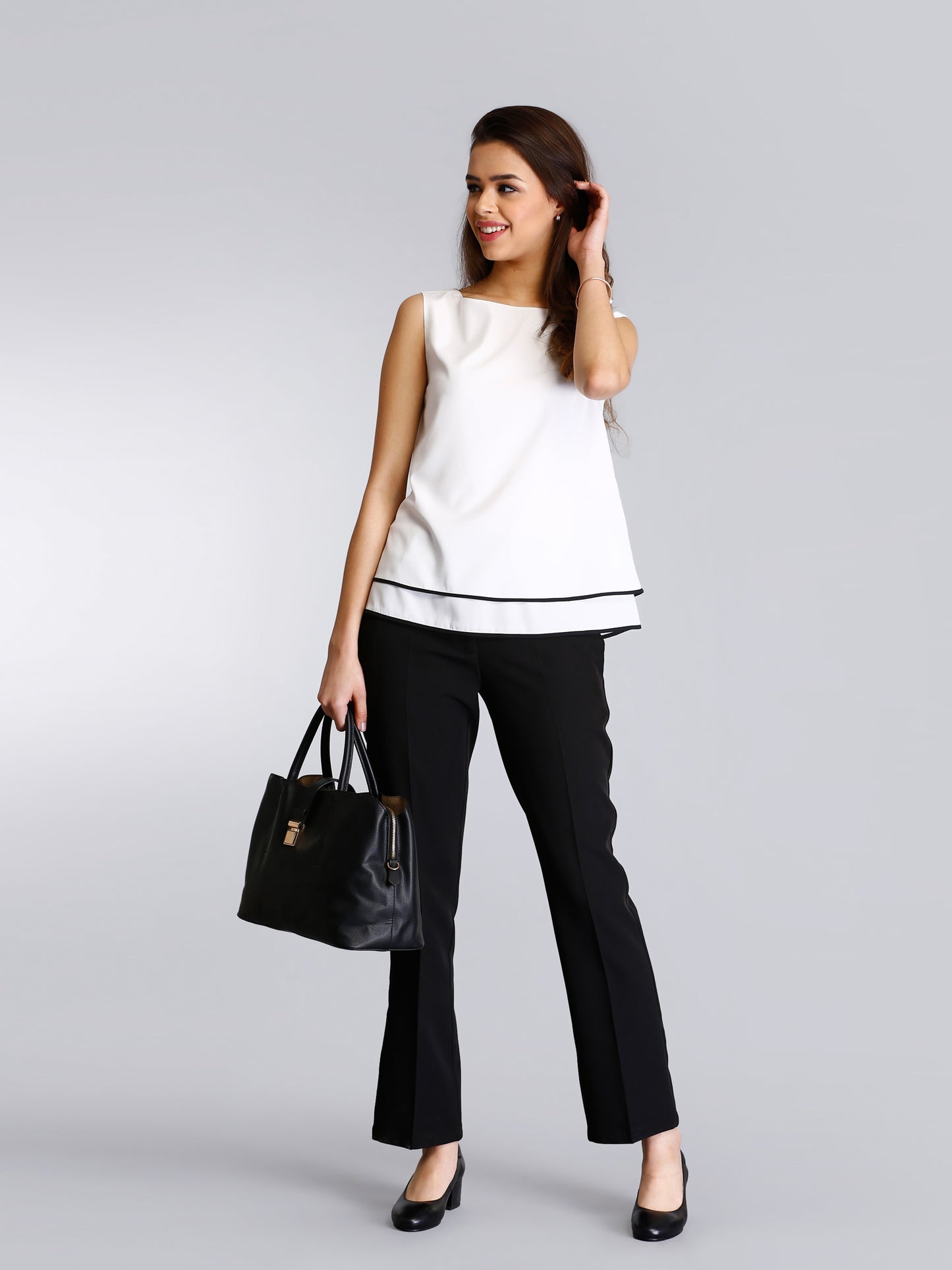 Layered Round Neck Top - White