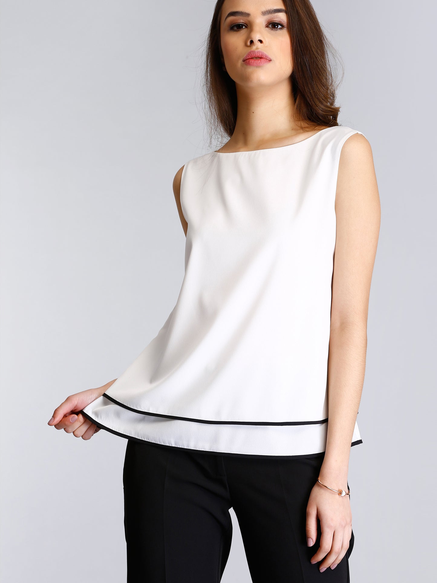 Layered Round Neck Top - White