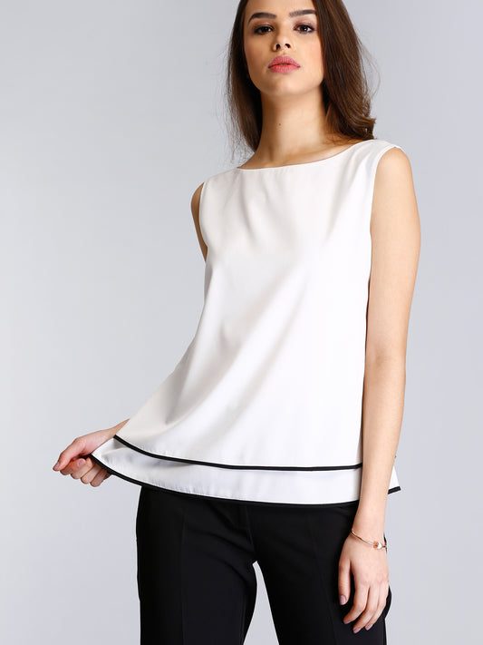 Layered Round Neck Top - White