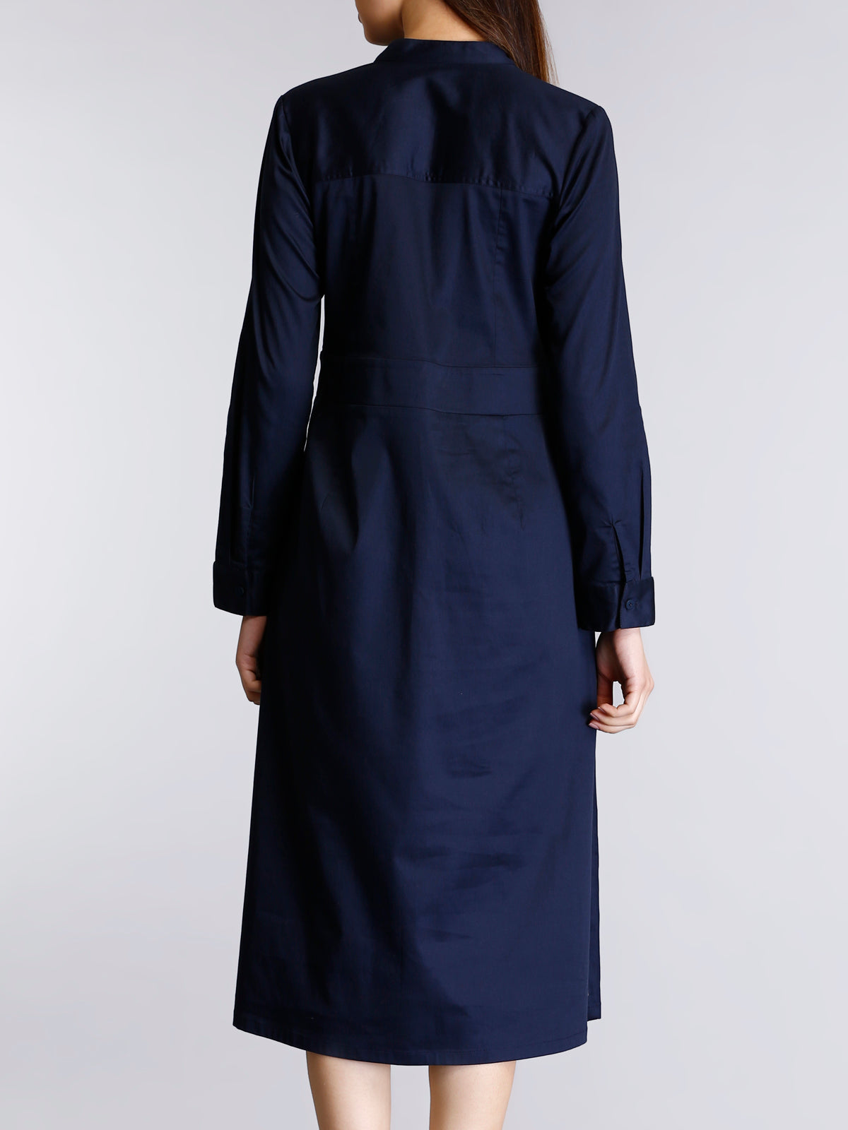Mandarin Collar Button A Line Dress - Navy| Formal Dresses