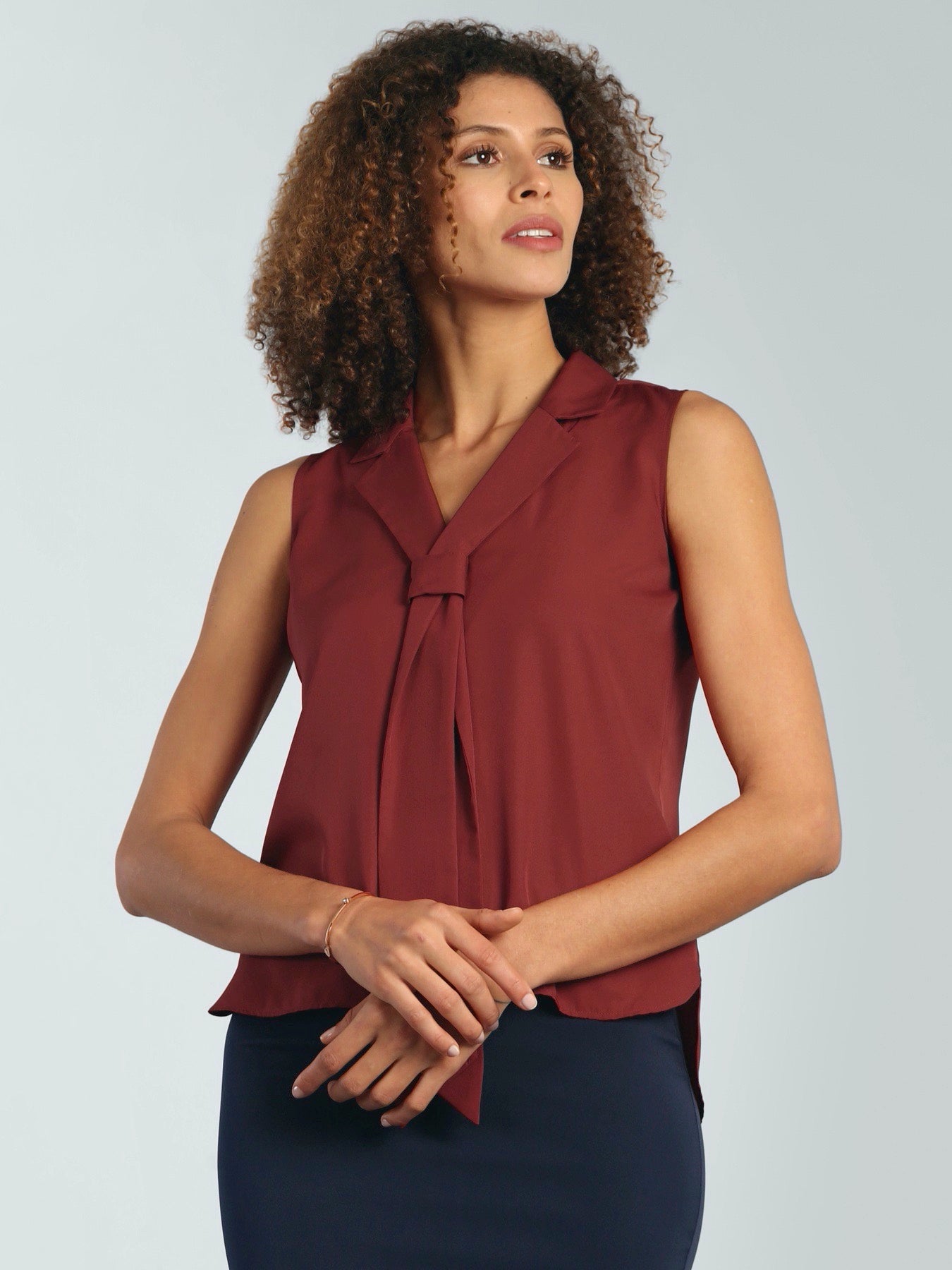 Notch Collar Front Tie Top - Brick Red