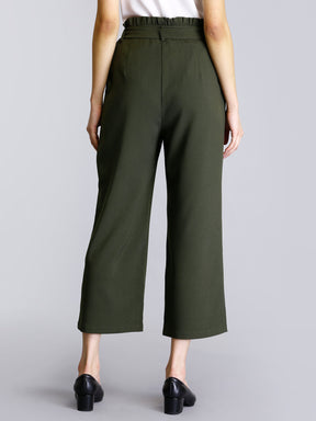 Paperbag Waist Tie Up Pants - Olive| Formal Trousers