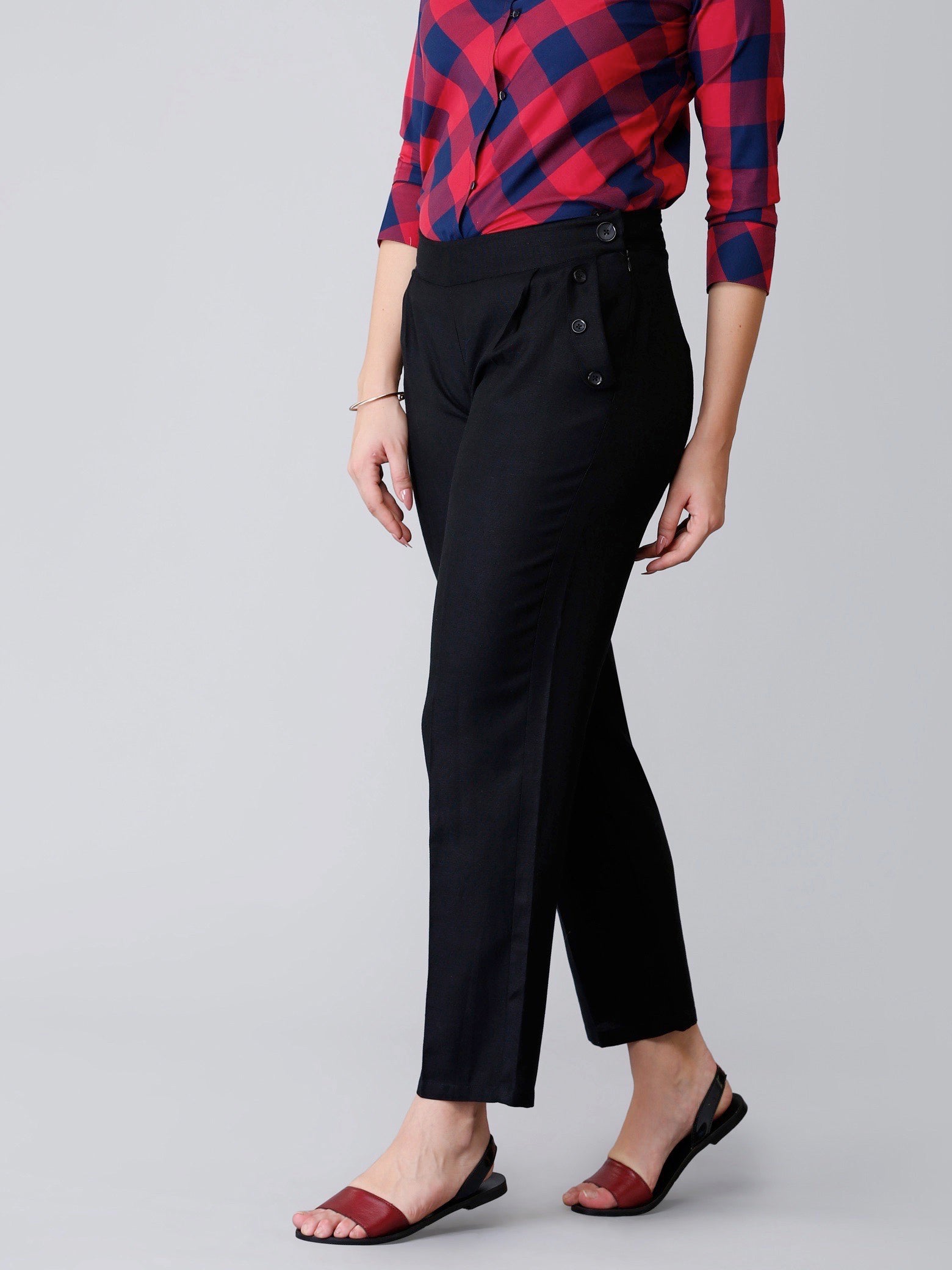 Pleated Cropped Pants - Black| Formal Trousers