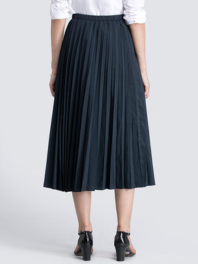 Pleated Flared Midi Skirt - Black