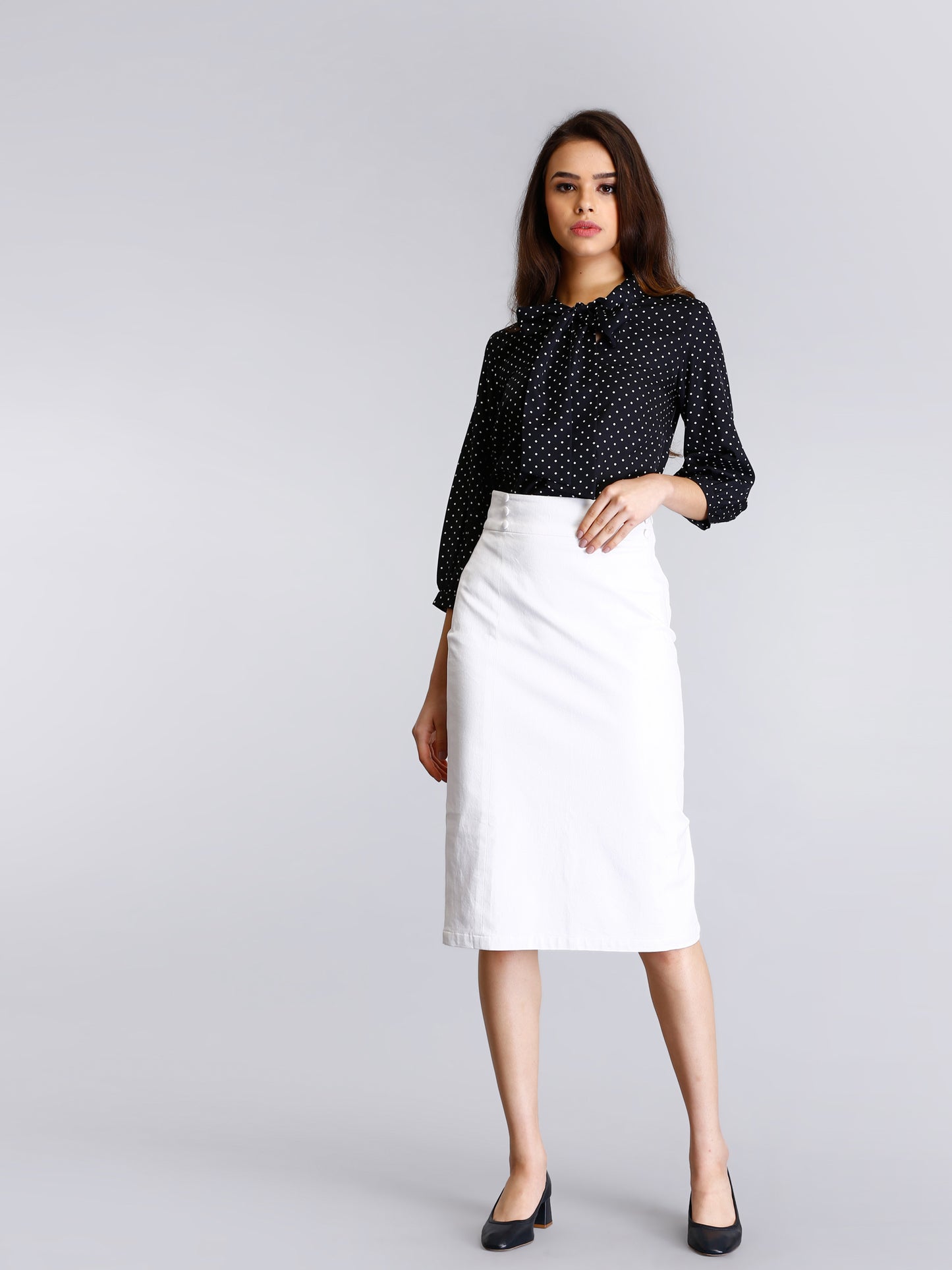 Bow Neck Polka Top - Black and White