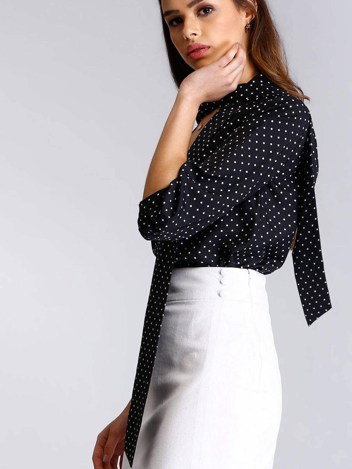 Bow Neck Polka Top - Black and White