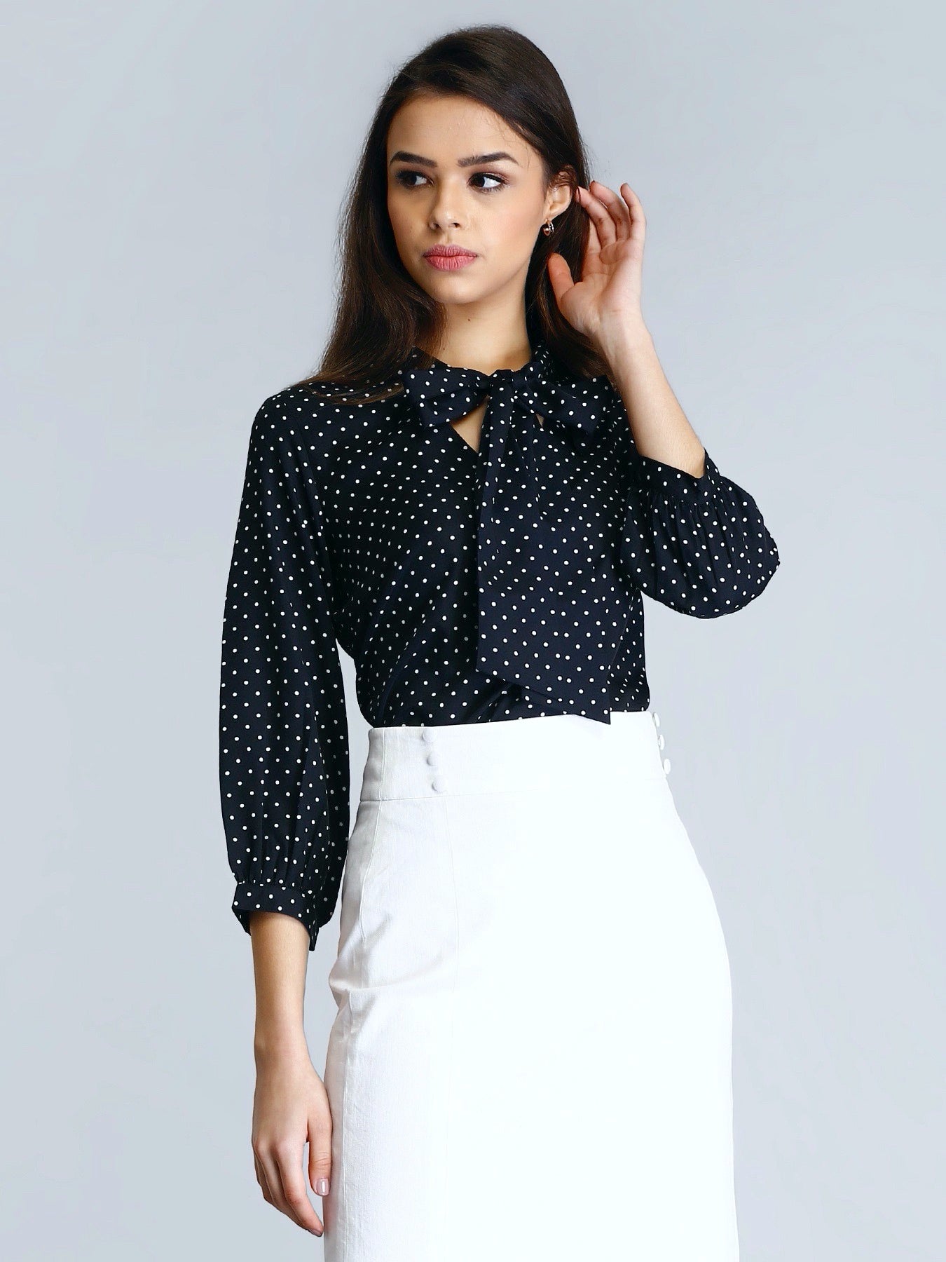 Bow Neck Polka Top - Black and White