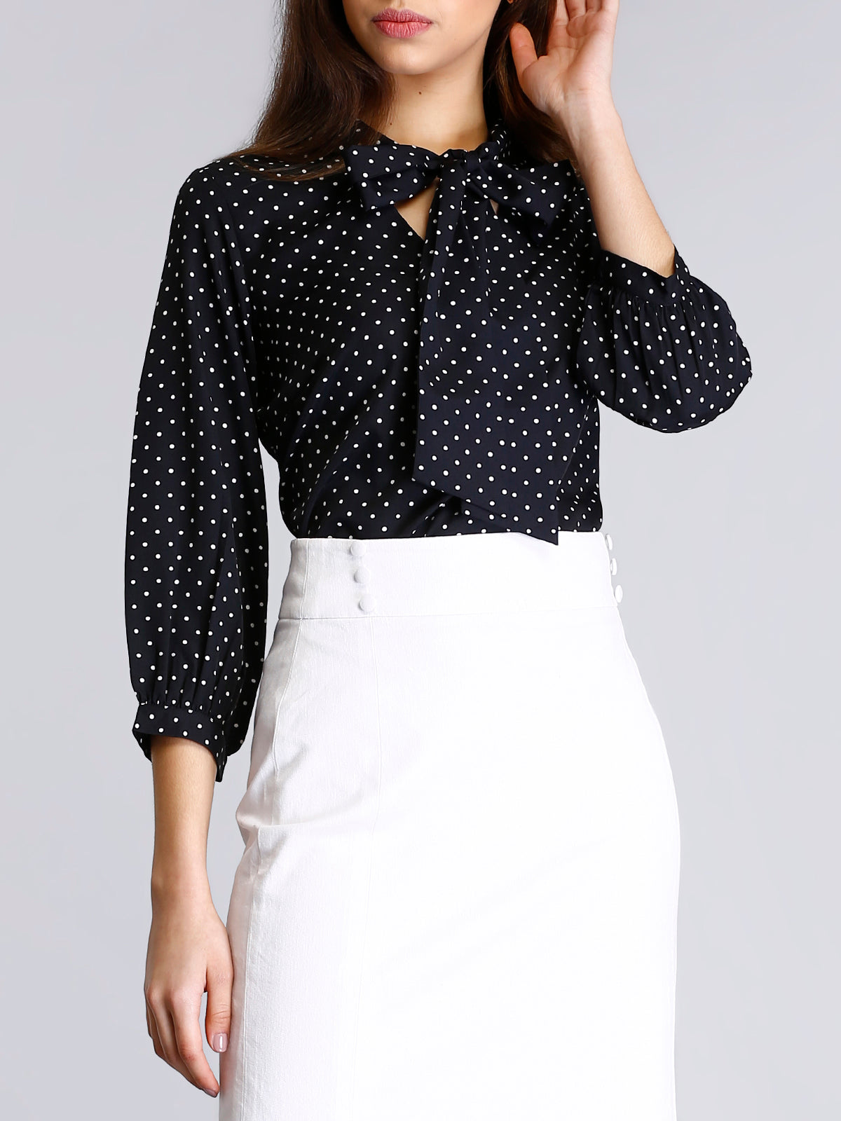 Bow Neck Polka Top - Black and White