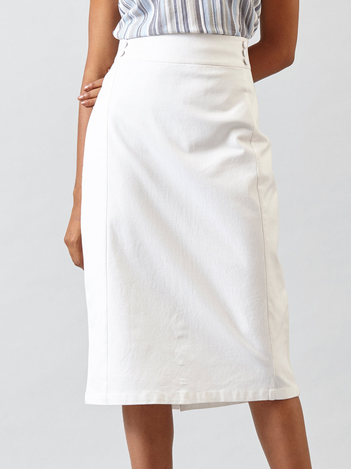 High Waist Midi Pencil Skirt - White