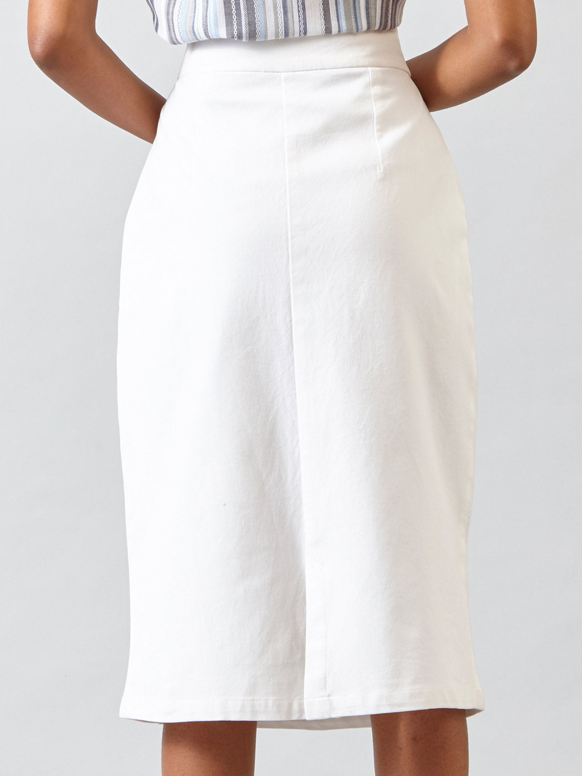High Waist Midi Pencil Skirt - White