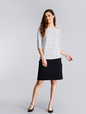 Square Neck Geometric Print Top - White and Black