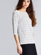 Square Neck Geometric Print Top - White and Black
