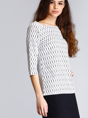 Square Neck Geometric Print Top - White and Black