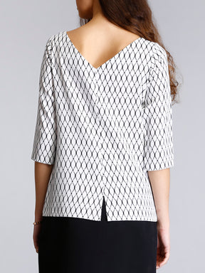 Square Neck Geometric Print Top - White and Black