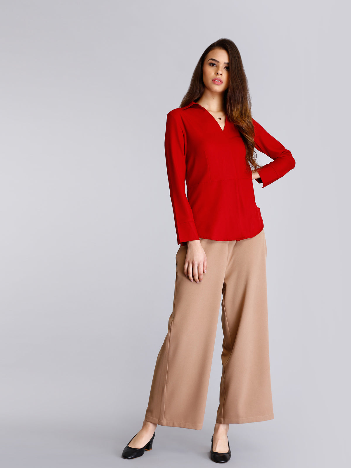 Surplice Neck Pleated Top - Red