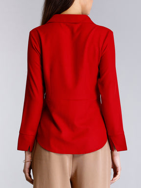 Surplice Neck Pleated Top - Red