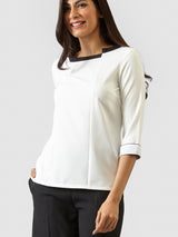 Asymmetric Neck Colour Block Top - Off White