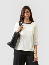 Asymmetric Neck Colour Block Top - Off White