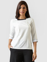 Asymmetric Neck Colour Block Top - Off White