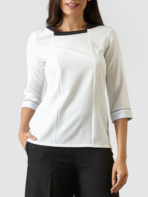 Asymmetric Neck Colour Block Top - Off White