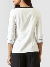 Asymmetric Neck Colour Block Top - Off White