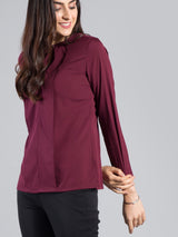 Broad Pleat Front Keyhole Top - Maroon