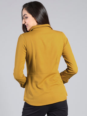 Collared V Neck Full Sleeve Top - Mustard