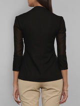 Front Slit Sheer Sleeve Top - Black| Formal Tops