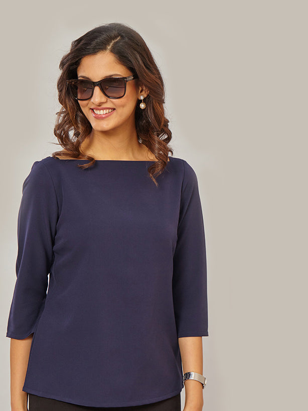 Back V Neck Top - Navy