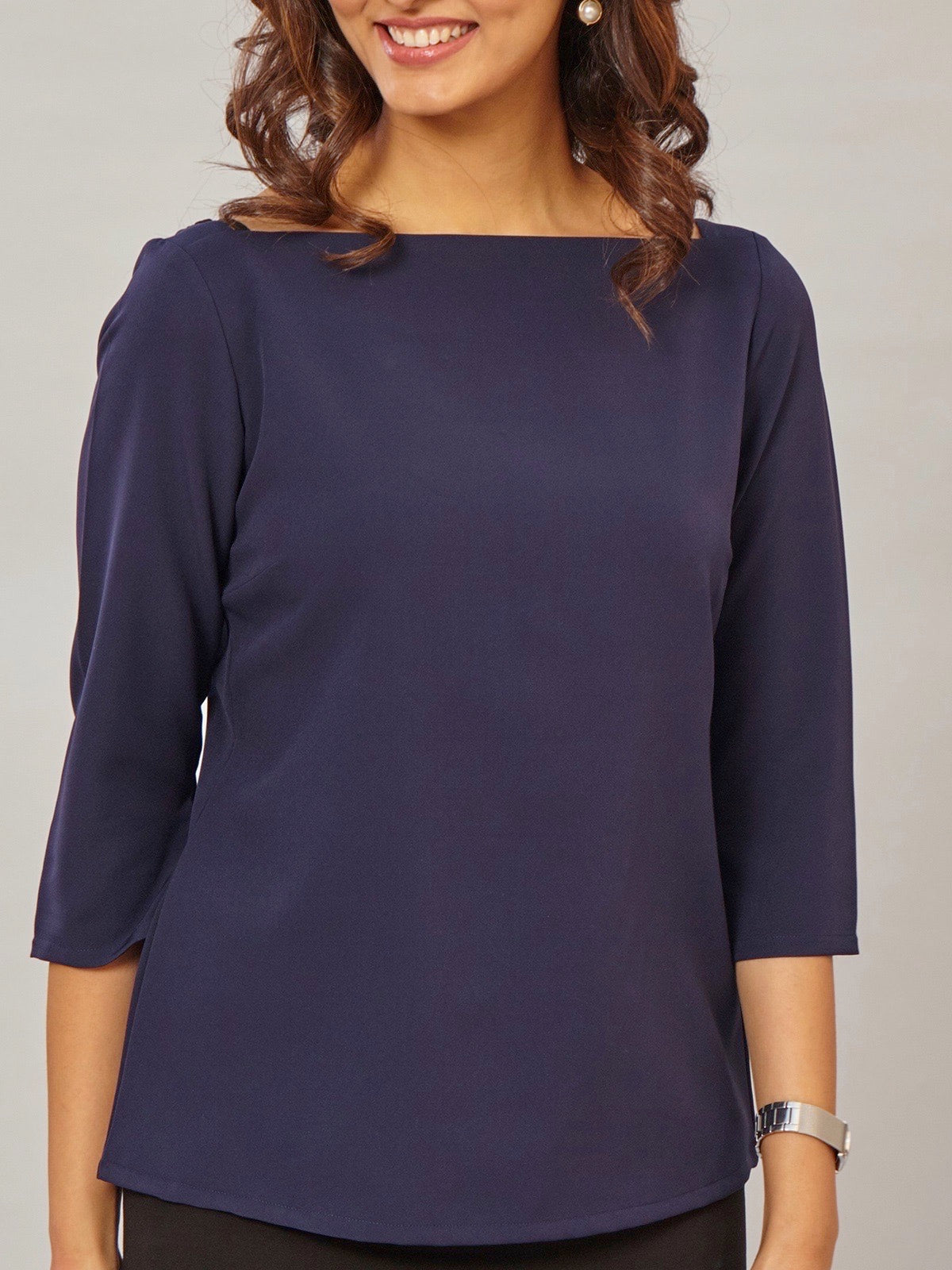 Back V Neck Top - Navy