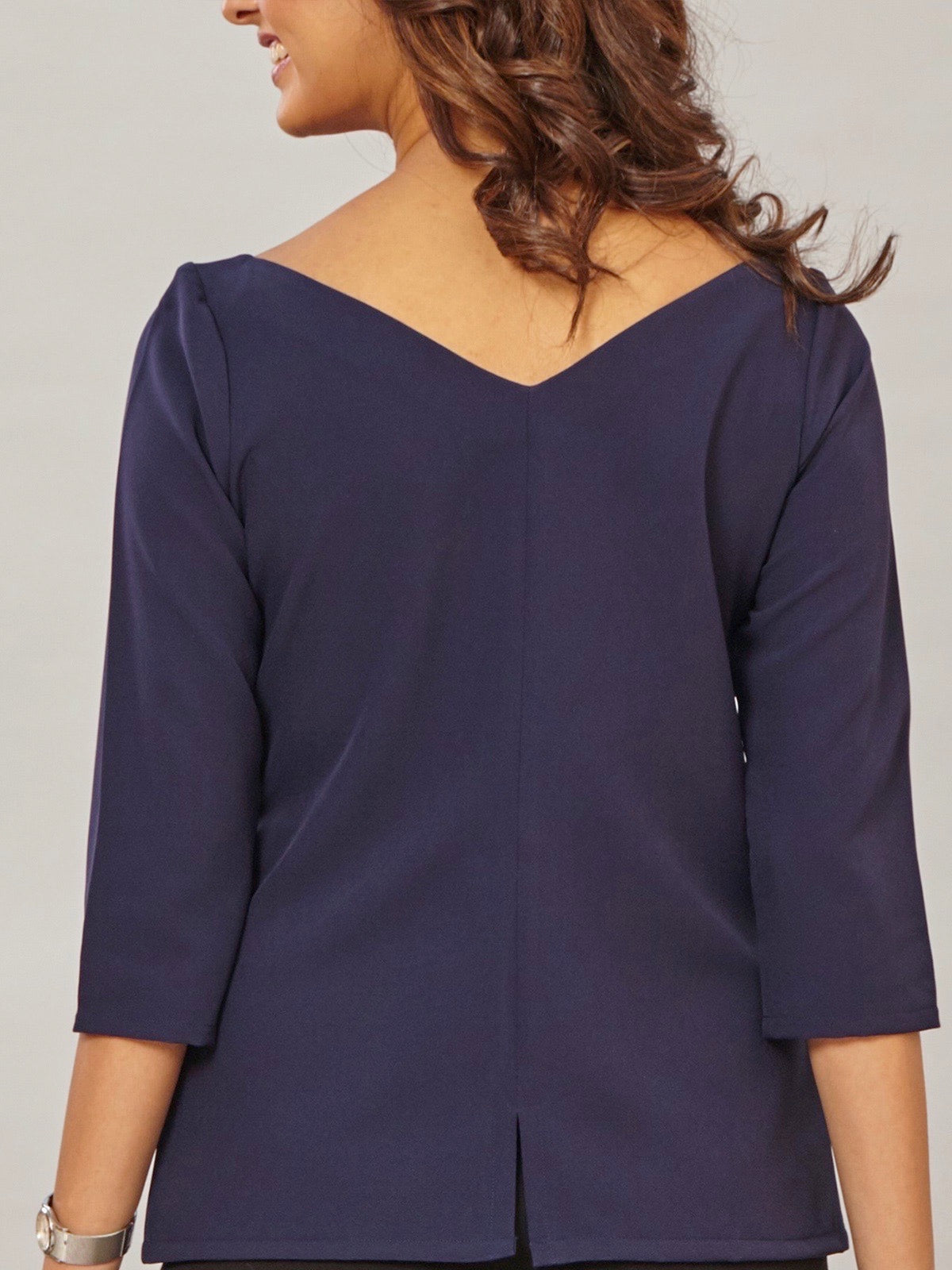 Back V Neck Top - Navy