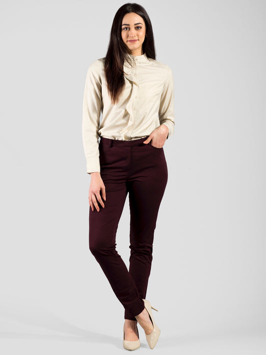 Essential Comfort Trousers - Maroon| Formal Trousers