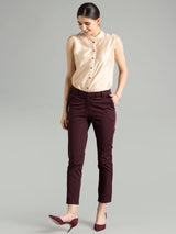 Essential Comfort Crop Pants - Maroon| Formal Trousers