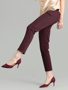 Essential Comfort Crop Pants - Maroon| Formal Trousers