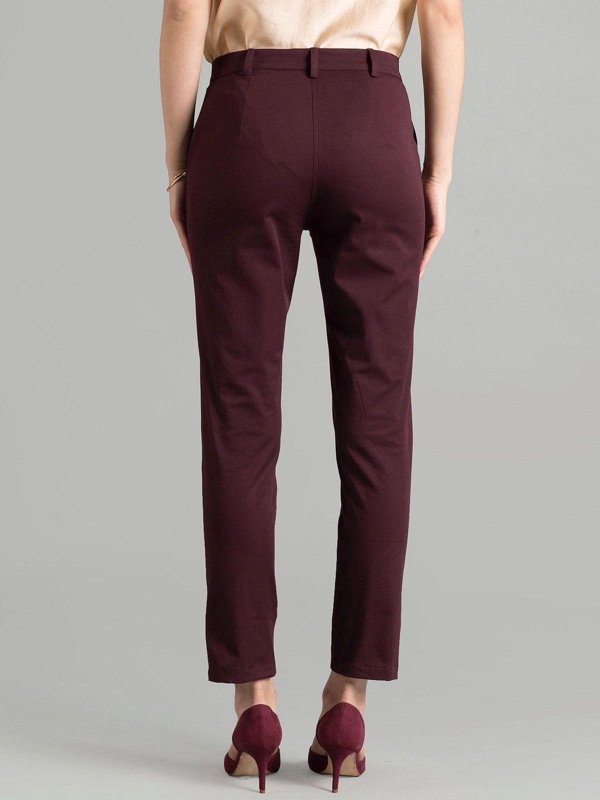 Essential Comfort Crop Pants - Maroon| Formal Trousers