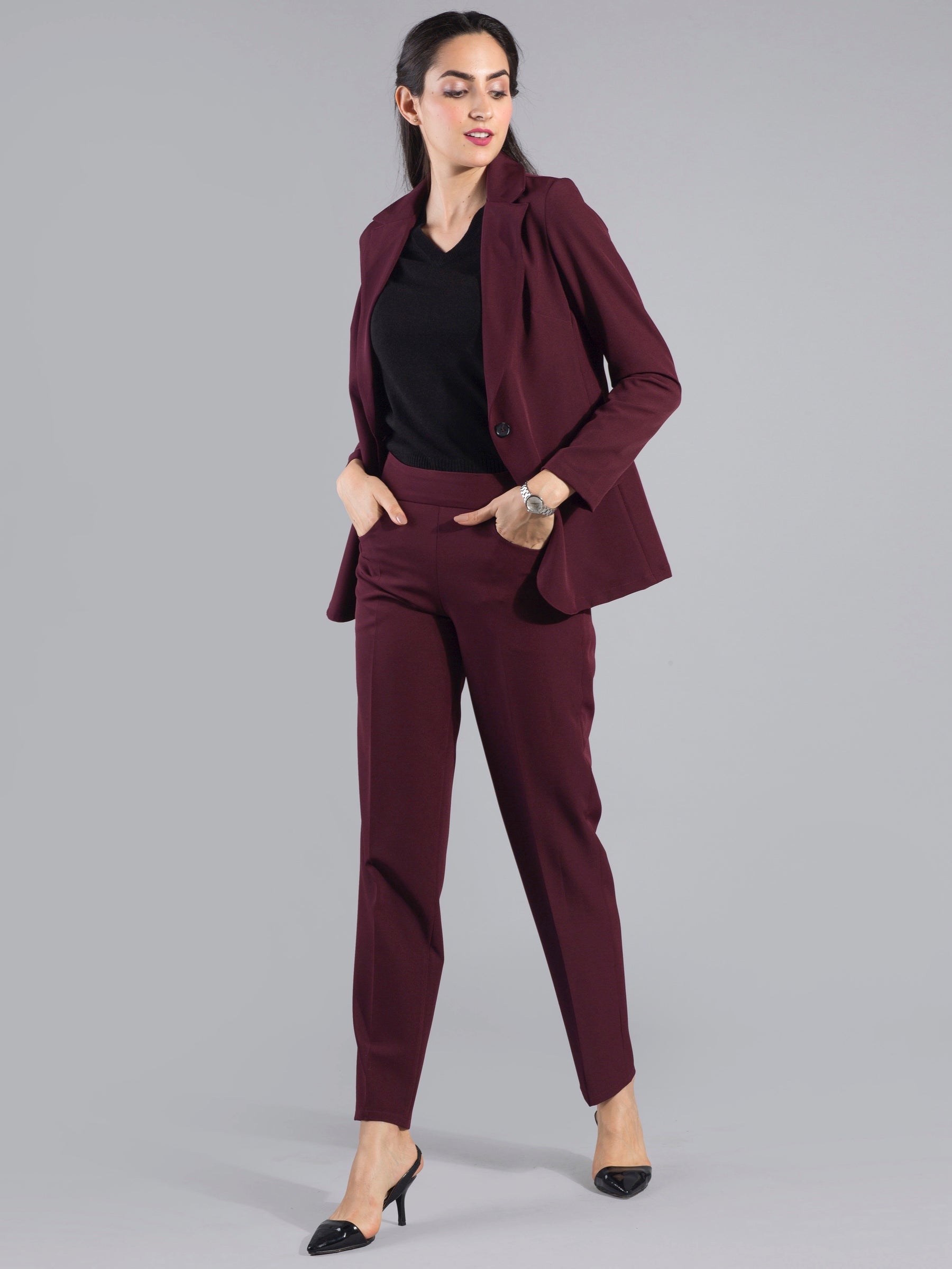 Essential Easy Care Work Trousers - Maroon| Formal Trousers