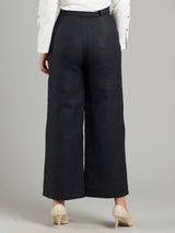 Linen Wide Leg Culottes With Belt - Black| Formal Trousers